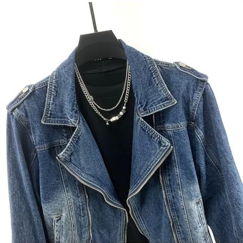 Men's Denim Biker Jean Jacket Classic Motorcycle Style Punk Coat Vintage Asymmetric Zipper Slim Fit Turn-Down Collar3