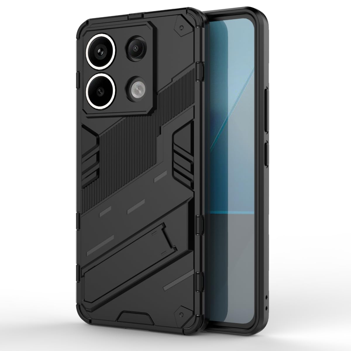 EASSGU Custodia Per Redmi Note 12 4G – Cover Antiurto Con Cavalletto – Silicone E PC – Protezione Militare – Nero