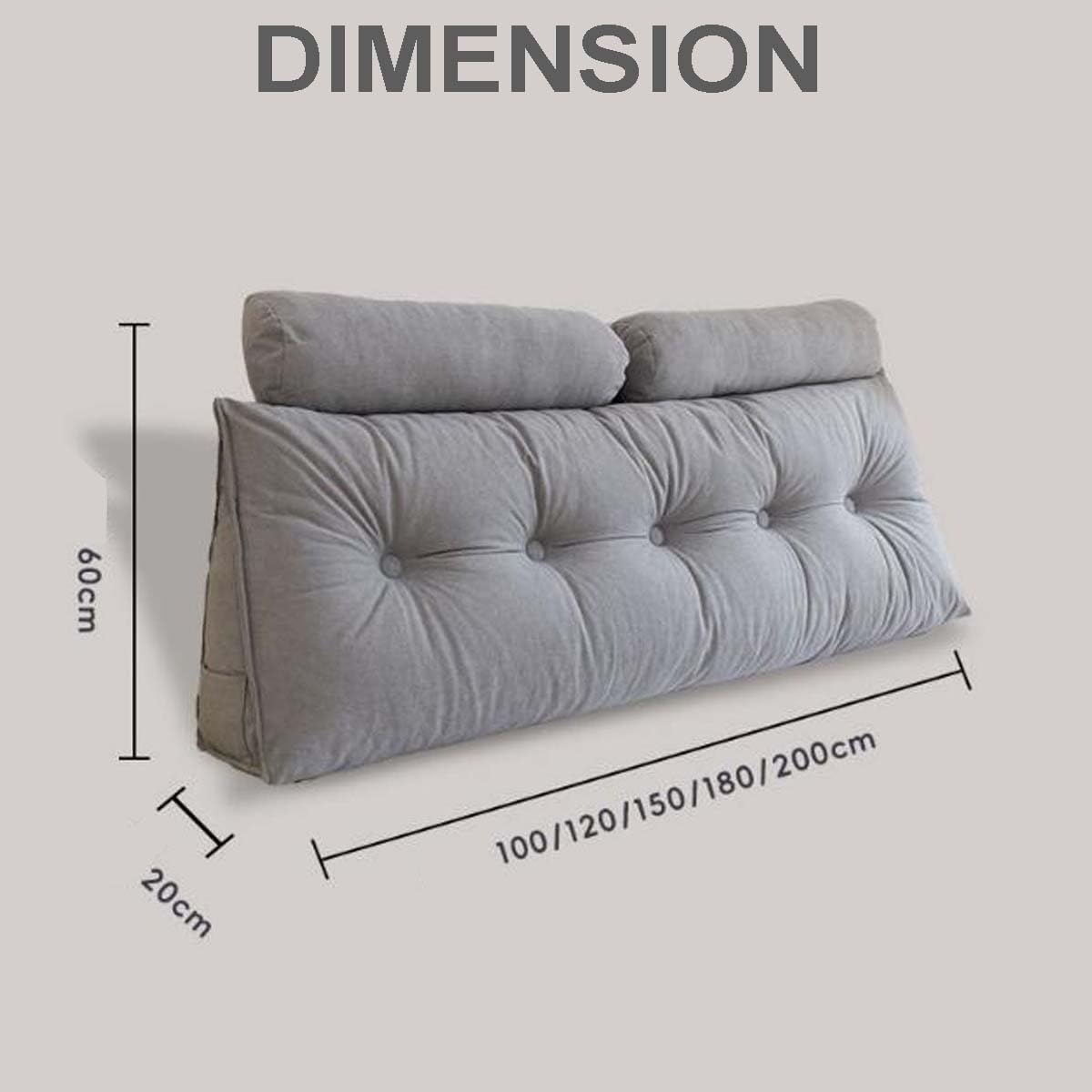 Almohada de cabecera con reposacabezas, cojín grande de cuña para leer, jugar, descansar y trabajar, respaldo suave para cama, sofá cama (100 cm, 1 rollo de cuello, gris)