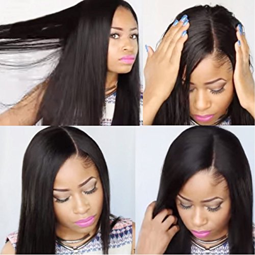 KUN Hair 360 Lace Wigs Human Hair Wigs Brazilian Virgin Hair Pre Plucked Natural Hairline with Baby Hair Light Yaki Straight 360 Lace Wigs 150% Density Free Part(14 inch, Color #1B)