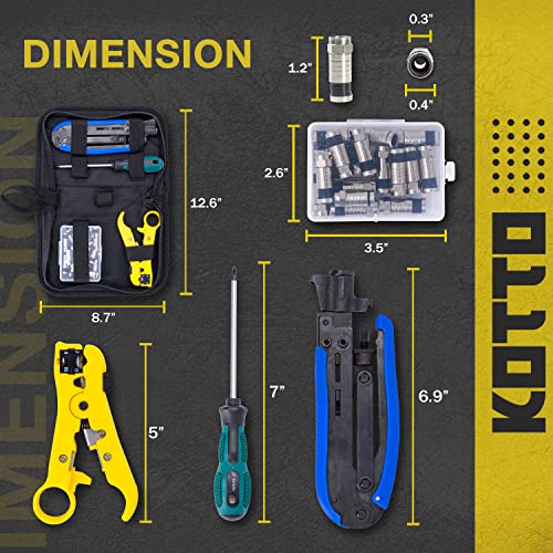 Coax Cable Crimper Kit, Compression Tool Coax Cable Crimper Kit, Adjustable RG6 RG59 RG11 75-5 75-7 Coaxial Cable Stripper with 20 PCS F Compression Connectors - Image 4