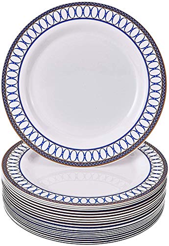 Fancy Blue Plastic Plates For Party, 20 Dinner Plates 10.25”, Heavy Duty Disposable Plate Set, Fine Dining Plastic Dishes For Elegant China Look, Plastic Dinnerware For Dinners & Events - Renaissance #TOP14