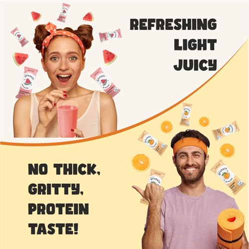 Image of Cureveda Pea Protein Isolate Powder with Herbs, Dairy Free, No Added Sugar, Orange, Pineapple, Watermelon, Guava, Green Apple, Strawberry, 6 Flavours x 3 Sachets, 23gm each, Pack Of 18