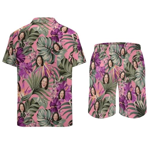 Custom Face Men's Hawaiian 2-Piece Short Set Tropical Flowers Beach Suit Shirts Sleeve Button Down Shirts and Shorts3