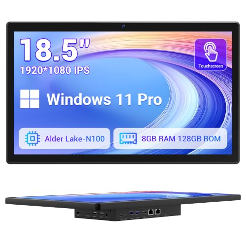 Image of 18.5 inch All-in-One Industrial Panel PC Win11 Pro, Fanless Embedded Panel Computer N100 8GB RAM 128GB ROM Touchscreen Tablet, 1920*1080 IPS, HDMI 2.0, Type-C 3.1 for Office /Automation /Kiosk /Bar /Warehouse
