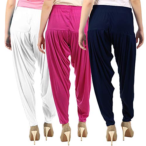 Image of Buy That Trendz Combo Offer (Pack of 3) Cotton Viscose Lycra Dhoti Patiyala Salwar Harem Bottoms Pants for Womens (White, Maroon, Black)