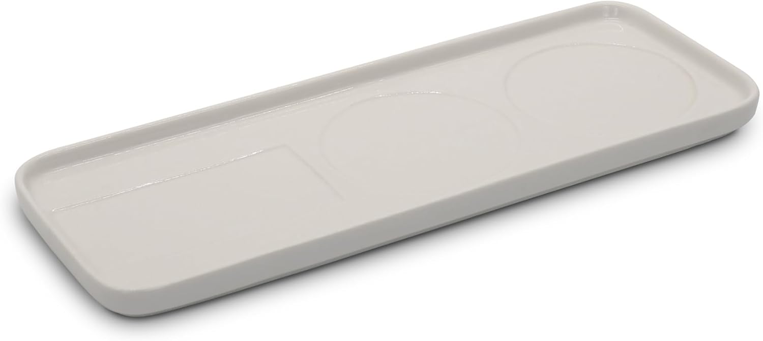 Ceramic 12-Inch Three-Piece Kitchen Bathroom Sink Countertop Tray Organizer, White