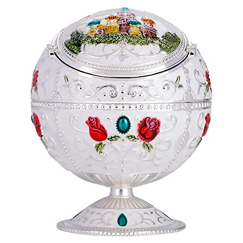 Samdray Vintage Enamel Windproof Ashtray with Lid for Cigarette Metal Portable Cigar Ashtray Hand Stamped Rose Pattern Cigarette Ashtray for Indoors Outdoors Fancy Gift Ornament for Men Women