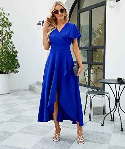 Image of Long Black Formal Dresses for Women Gowns Evening Party Cocktail Dress,Split Elegant V Neck Wrap Ruffle Wedding Guest Dresses