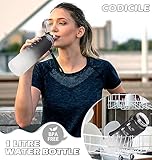 CodiCile 1L Water Bottle with Straw,Water Bottle Dishwasher Safe,Leak-proof Sports Drinks Bottle with Time Maker & Bottle Brush,Non-Toxic for Running,cycling, Gym, School & Office,black grey - Image 6