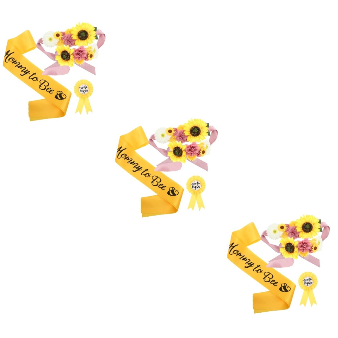 BESTonZON 3 Set ornamento di girasole abito mamma da fasciare baby shower forniture per baby shower di maternità fiore del sole Accessori cintura corpetto bambino spillo Poliestere