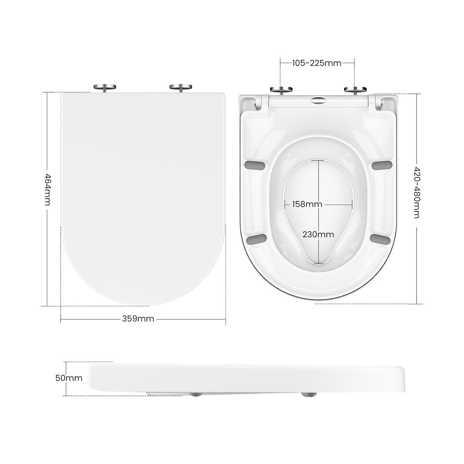 D-förmiger Toilettensitz Mit Schnellverschluss For Einfache Reinigung, Sanft Schließender Toilettendeckel, Integrierter Kleinkindsitz For Das Badezimmer Zu Hause, Weiß Robust Und Bequem