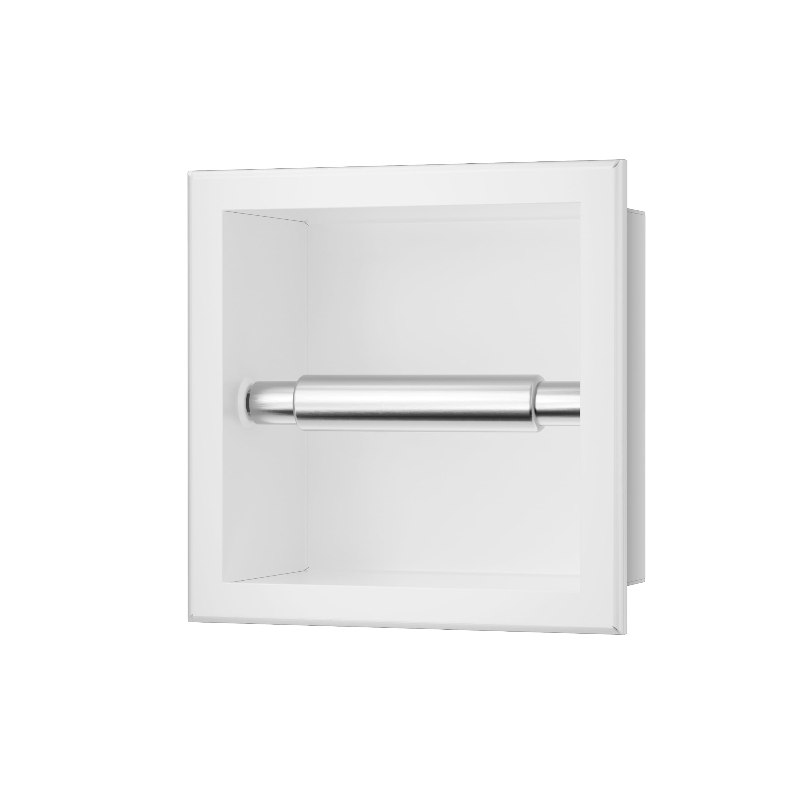 Porta Carta Igienica Acciaio Inossidabile Bianco, Porta Carta Igienica per Bagno, Installazione a Parete, 17,3x17,3x8,6cm, Installazione Ad Incasso, Dispenser Carta Wall-Box Paper 1 Bianco