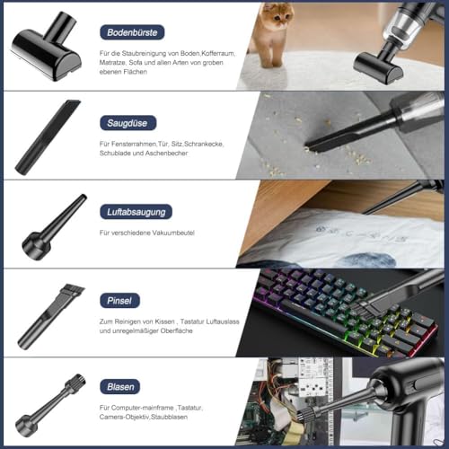 GKEAPZA Handheld Vacuum Cleaner Wireless Mini Car Cleaner, 15000 PA Lightweight Vacuum Cleaner & Blower Dust Buster,for Car, Home, Kitchen, Pet Hair Cleaning (black) - Image 5