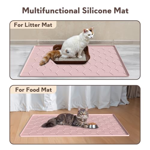 Image of Garoopion Silicone Cat Litter Mat Large 40 inch X 28 inch, Easy to Clean, Pink | Large Size Waterproof Silicone Mat with Raised Edges, Catch Litter, Protect Floor from Urine, Multi-Use for Dog /Sink /Kitchen