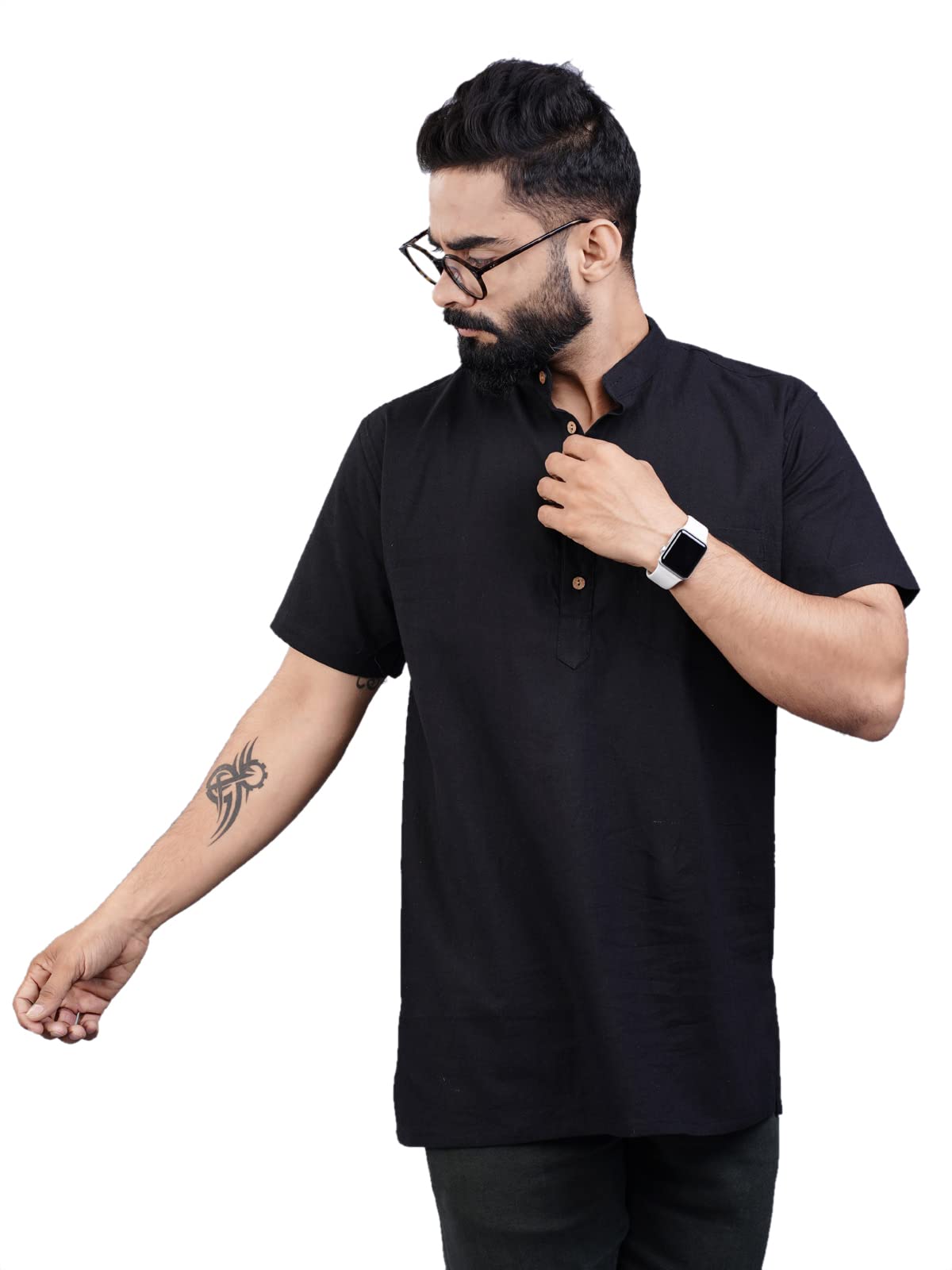 Men Pure Cotton Short Kurta Solid Regular Fit Half Seelve Kurta-image-39
