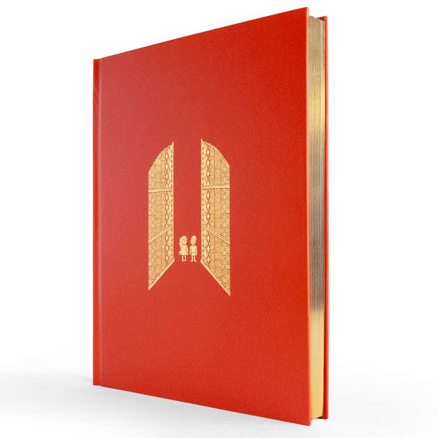 Living and Powerful Unique - Illustrated lined Journal with 45 illustrated pages, Orange and Gold, 18cm x 24cm Large Luxury Journal