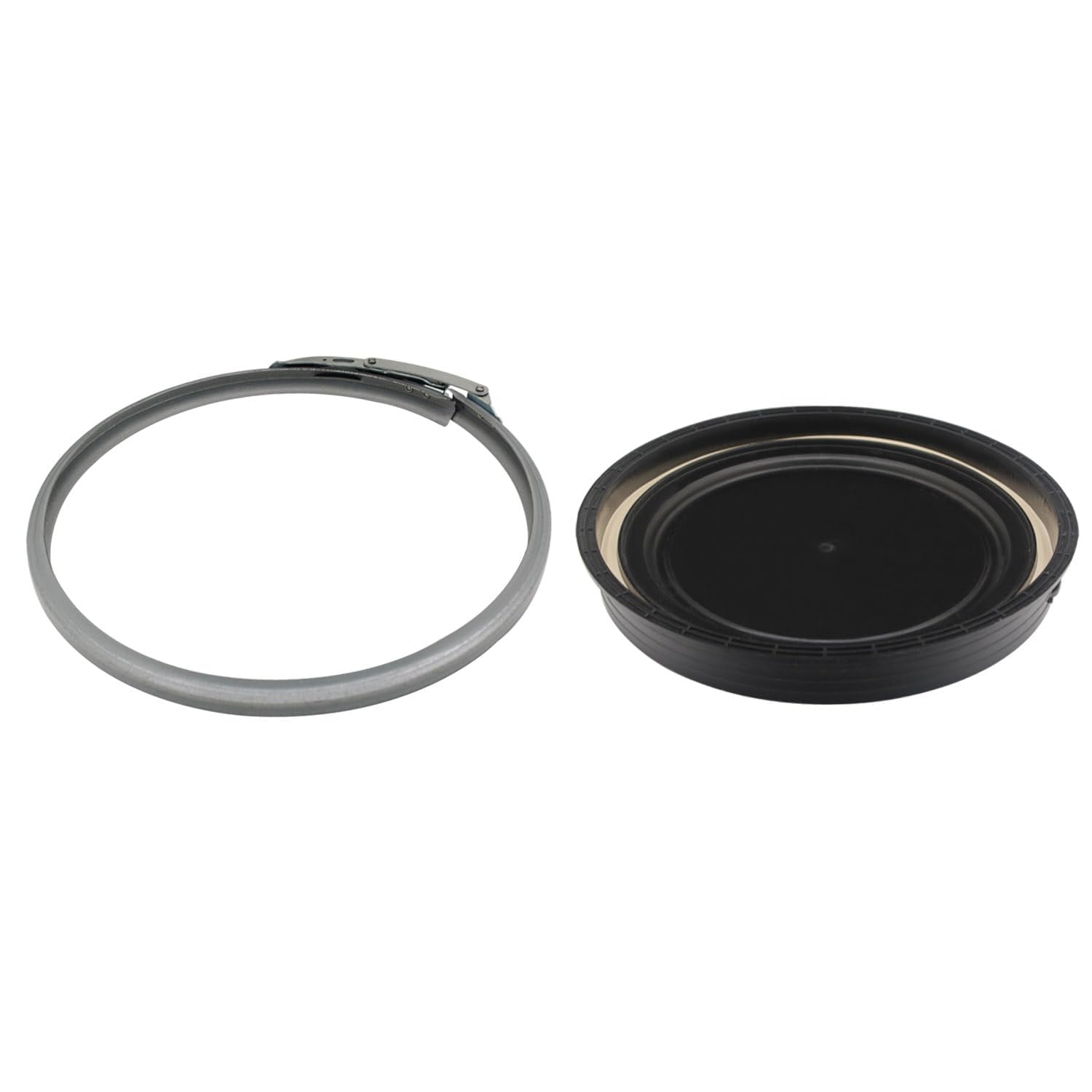 Couvercle et cerclage metallique pour bidon eau grande ouverture fut stockage fût plastique avec couvercle collier de serrage rapide (argent noir, 120L OD430 + OD440 ID412mm (cerclage + couvercle))