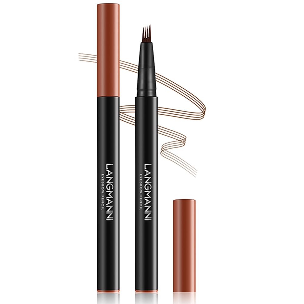 LANGMANNI Eyebrow Pen – Wild Micro-4Tip Prong Lasting Water Eyebrow Pencil, For Effortless & Natural Looking Brows That Last All Day (#3 Ash Brown)