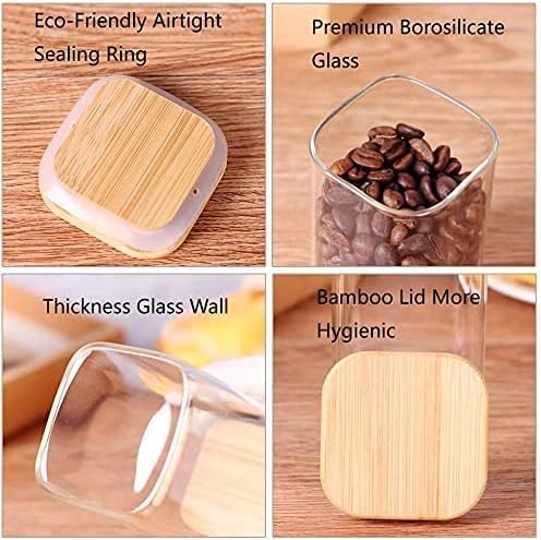 Image of Glass Food Storage Containers with Airtight Bamboo Lid, Coffee Storage Jars for Home Kitchen, Pantry Tea, Spices, Snack (SQUARE 320 ML JAR, SET OF 6)