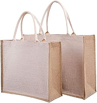 Amazon.com: Bolsa de asas de arpillera con mango resistente, reutilizable  de arpillera empalmada de yute para regalos de boda, compras y playa, uso  diario : Hogar y Cocina