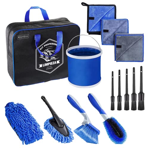 KAMBIA Kit Limpieza Coche, 14 Accesorios Limpieza Coche, Kit Limpieza Coche Interior, Limpieza Coche, Kit de Limpieza Coche, Kit Lavado Coche, Kit para Limpiar Coche.