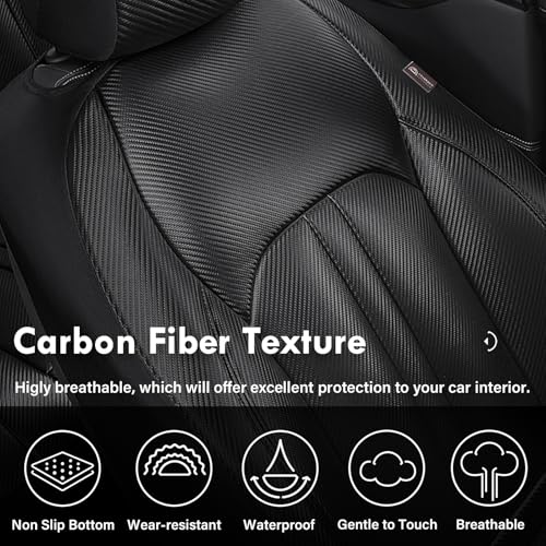 Image of Coverado Leather Car Seat Covers Front Seats & Carbon Fiber, Waterproof and Durable All Weather Protector, Universal Fit for SUV, Pickup Truck, Sedan, Automotive Vehicle Interior (Black)