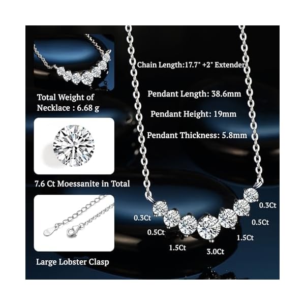 Moissanite Pendant Necklaces for Women 0.5Ct-7.6Ct Jewelry for Wife Her Mom Daughter Girlfriend Birthday Wedding Anniversay Engagements Gifts for Wife Christmas Valentine Mothers Day - Image 5