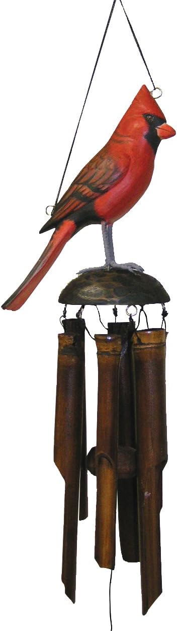 Cohasset Gifts Bamboo Wind Chime | #175CA | Cardinal Bamboo Wind Chime | Wood, Outdoor, Home Décor for Decks, Garden, Porch | Hand Painted Red |