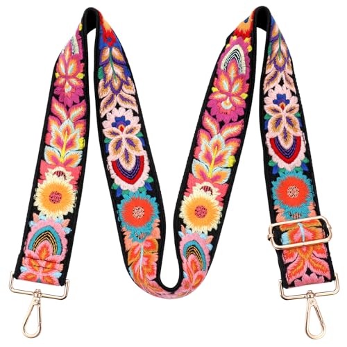 Image of Wide Purse straps Crochet Flower replacement crossbody for Handbag Adjustable Embroidery Knit Guitar Shoulder strap