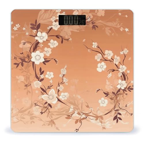 Báscula digital para baño con diseño floral y pantalla LCD miniatura 1