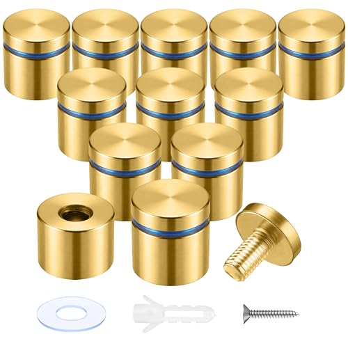 Image of Pelopy 12 Pcs Sign Standoff Screws Advertising Screws Stainless Steel Wall Standoff Mounts Glass Acrylic Nail (1 x 1 Inch,Gold)