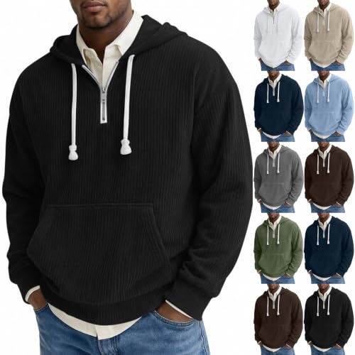 Corduroy 1/4 Zip Hoodie For Men Long Sleeve Drawstring Hooded Pullover - image 1