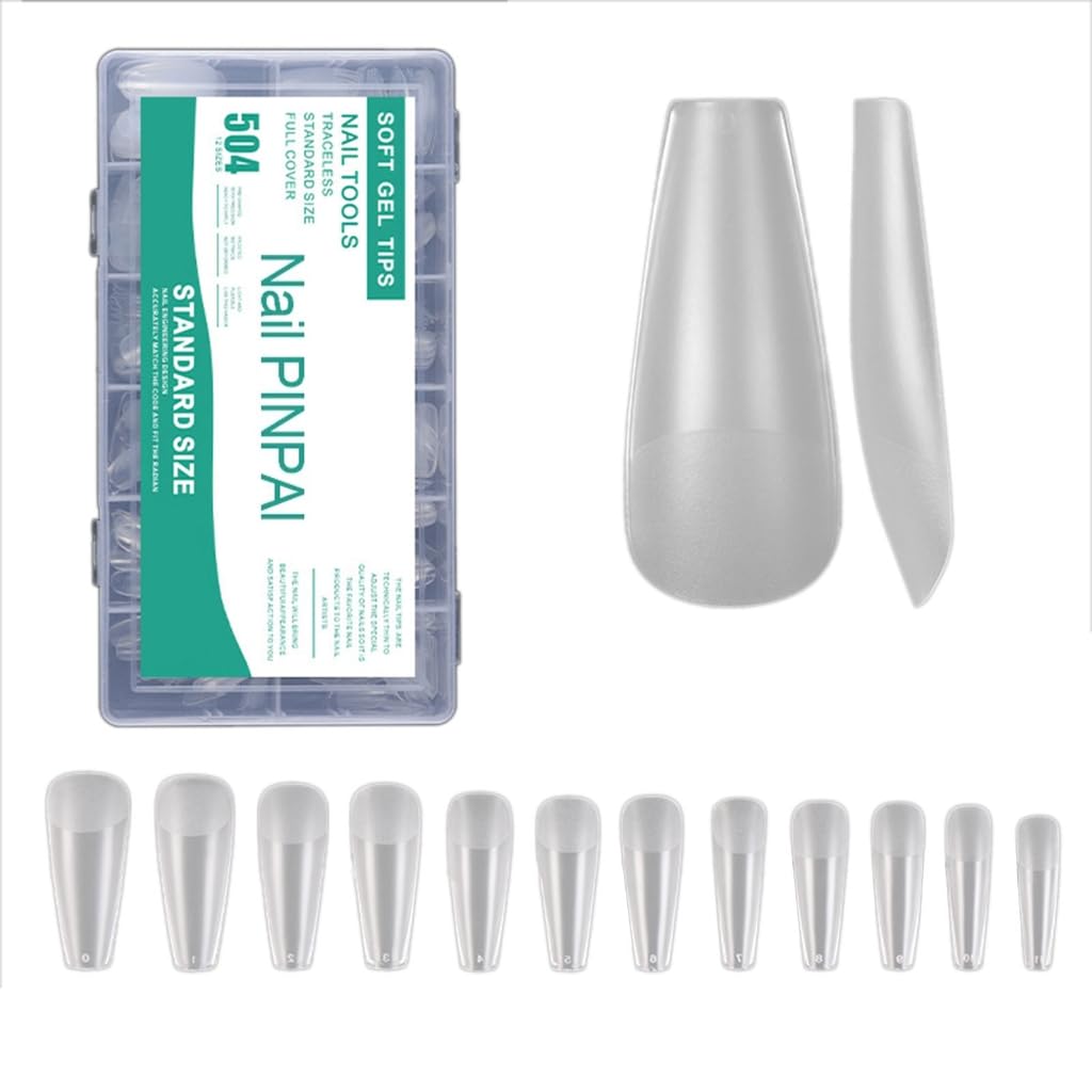 Matte False Nails Tips,Pre-File Full Covers Soak Off Gel Fake Nails Tips for Nails Extensions 12 Sizes