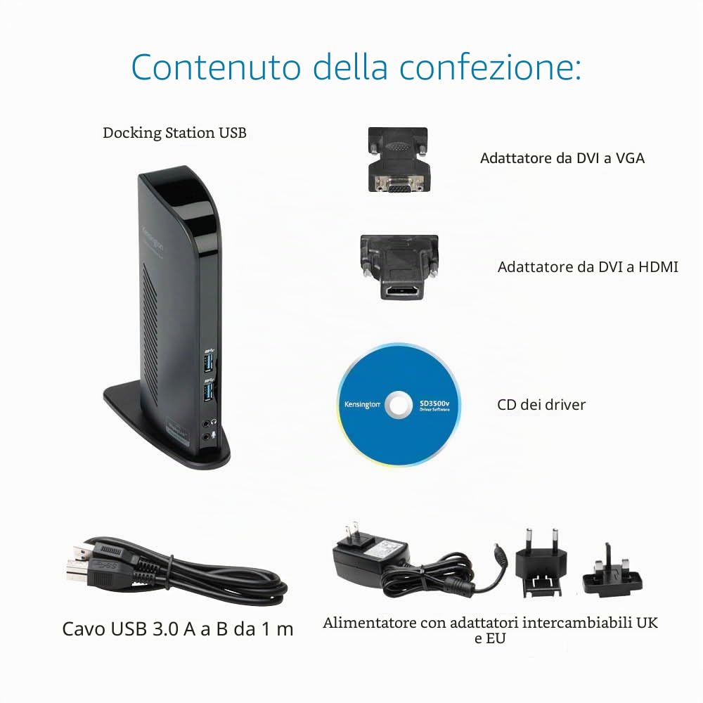 Kensington K33972EU Docking Station Universale USB 3.0 SD3500v, per Doppio Monitor, con Porte Video DVI, HDMI e VGA