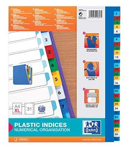 Intercalaires 1-31 plastique A4 XL Elba pour trier vos pochettes sans masquer les onglets