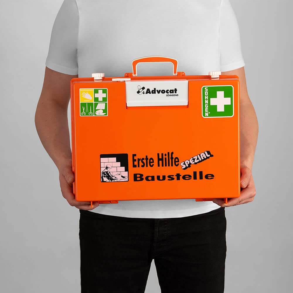 SÖHNGEN Erste-Hilfe-Koffer Advocat Baustelle, Wandhalterung, orange, DIN 13157 aus Kunststoff, Art.-Nr. 367001 | Verbandskasten | Notfallkoffer | Erste Hilfe Kasten