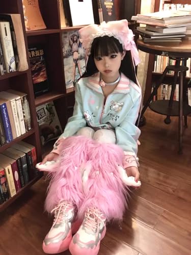 Womens Faux Fur Furry Leg Warmers with Rabbit Ears Lolita Kawaii Gothic Y2k Boot Cuff Cover Cosplay Accessory4