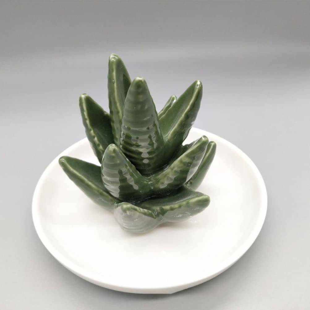 LIFKOME Keramik Schmuckschale Ringhalter Kaktus Sukkulenten Schmuckturm Aufbewahrung Für Ringe Ohrringe Und Halsketten 5.12X5.12X4.13In Wohnkultur Accessoire