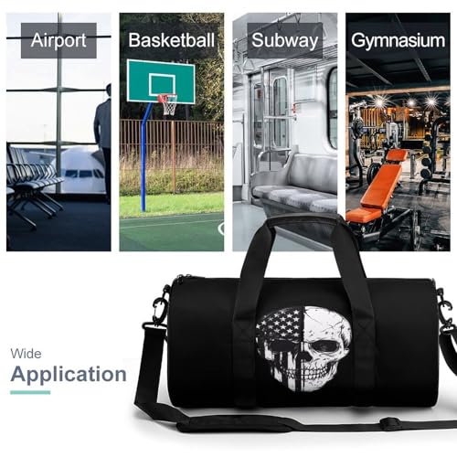 Am-erican Flag Skull Skeleton Sports Gym Bag Travel Duffel Workout Bag with Adjustable Strap2