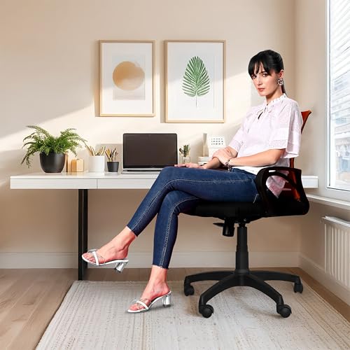 Image of Seventh Heaven Bolt Mid Back Revolving Office Chair for Work from Home, Study, and Computer Use | Heavy Duty Base | Ergonomic Mesh Design | Durable & Comfortable Seating (Orange Mesh)