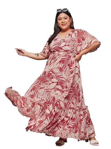 Image of Miss Chase A+ Women's Bohemian V-Neck Flutter Sleeve Chiffon Relaxed Fit Wrap Maxi Dress