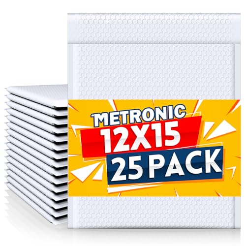 Metronic Large Bubble Mailers 12x15 Inch 25 Pack Waterproof Padded Envelopes White Bubble Envelopes Opaque Cushioning Mailer for