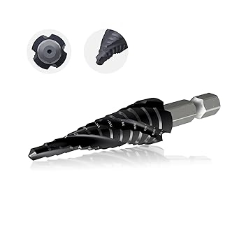 GSTK Pro Max Four Spiral Flute Cobalt Step Drill Bit Set, 12 Step Sizes 1/8