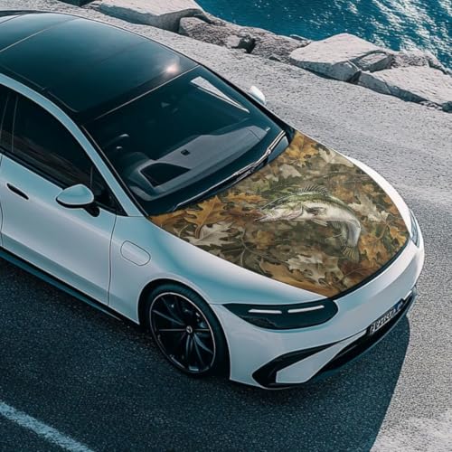 Image of Renewold Car Hood Cover, Vehicle Sedan Hood Wrap Blanket, Fish Camo Hunting | Elastic for Outdoor Indoor Holiday Party Camping Travel Easy Install, Women Men Automotive Exterior Accessories