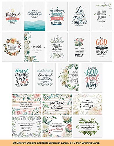 Dessie Bible Verse Cards - 60 Unique Scripture Cards With 60 Different Designs and Inspirational Bible Verses. Christian Greeting Cards Assortment. Large Blank Note Cards, Envelopes and Gold Seals.