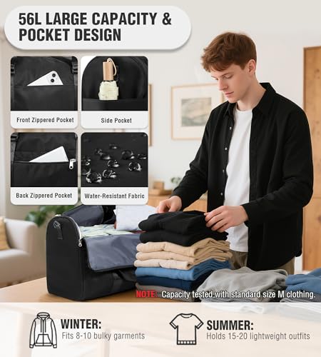 VECAVE Convertible Garment Duffle Bags for Travel, Carry On Garment Bag for Women Men 2 in 1 Hanging Suit Bag, Large Weekender Bags for Business Trip Wedding Hanging Clothes Black3