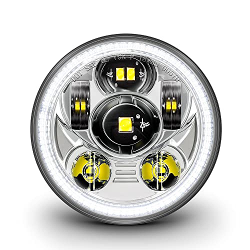 TRUE MODS 5.75 Harley LED Headlight for Harley Davidson [Chrome-Finish] [HALO DRL] [DOT Compliant] Round LED Motorcycle Headlight Dyna Street Bob Super Wide Glide Low Rider Night Rod Train Softail