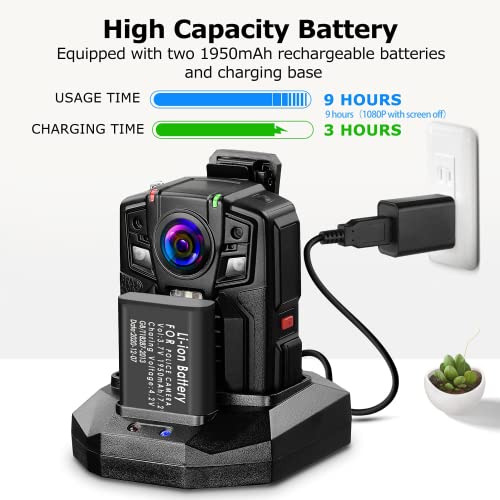 BOBLOV D7 2K Body Camera, 256GB 2 * 1950mAh Batteries with Charging Dock, IP67 Waterproof, Body Camera with Audio and Video Recording, 170° Wide-Angle, Night Vision for Security Law Enforcement - Image 4