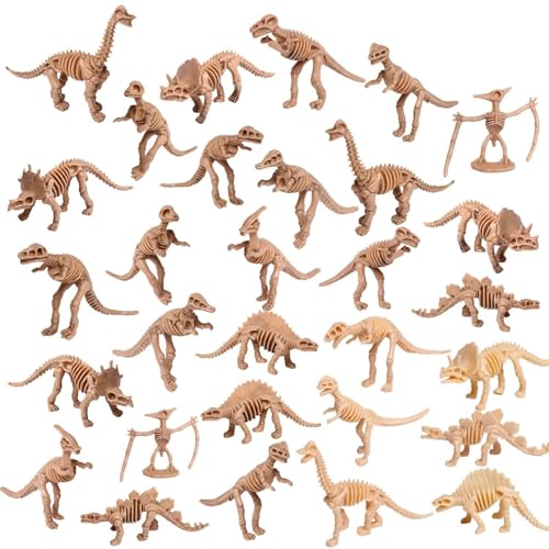 UPINS 30 Pack Dinosaur Fossil Skeletons 3.7 Inch Assorted Dinosaur Skeleton Toy Figures Dino Bones Educational Gift for Science Play Dino Sand Dig Party Favor Decorations